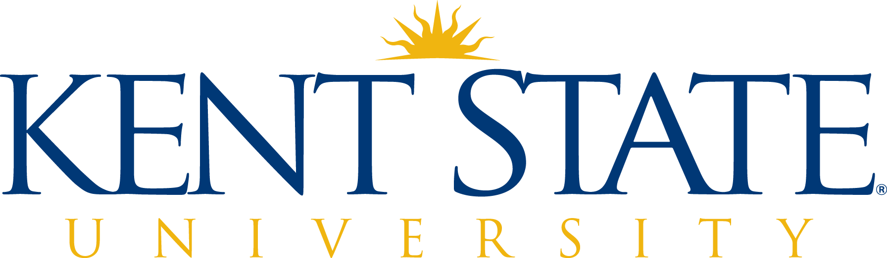 Kent State University wordmark with a sunburst above the letter A