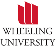 Wheeling University logo with three red angled bars above the university name